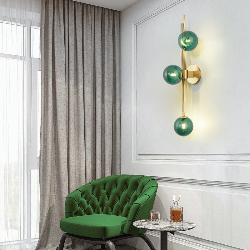 American Style LED Wall Lamp Creative Green Clear Hotel Foyer Bedroom Glass Wall Sconces Modern Simple Art Deco Lighting