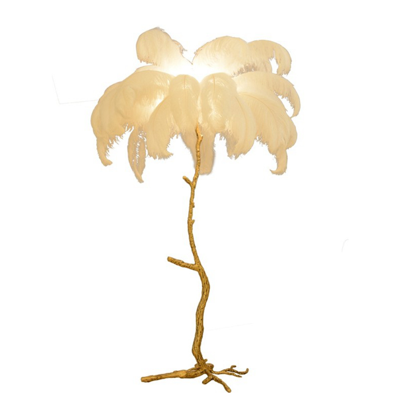 Designer Modern Colorful Palm Tree Standing light Copper Ostrich G9 Light Source Living room Hotel Luxury Feather floor lamp