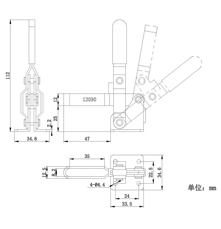 TOOLON Factory Directly Toggle Clamp 12030 Vertical Type Quick released 120kgs Hold Capacity Antislip Adjustable Tip for Welding