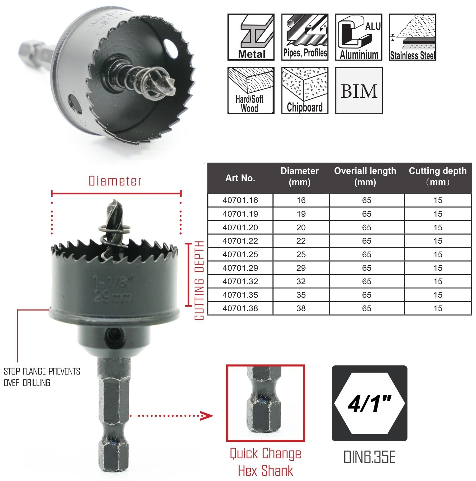 TOOLWAY 3PC impact bi metal hole saw with Pilot bit spring hole saw set for metal stainless steel wood