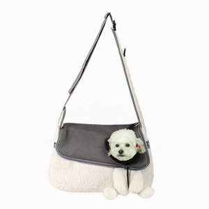 Luxury dog cat bag plush cute travel carrying shoulder crossbody pet bag