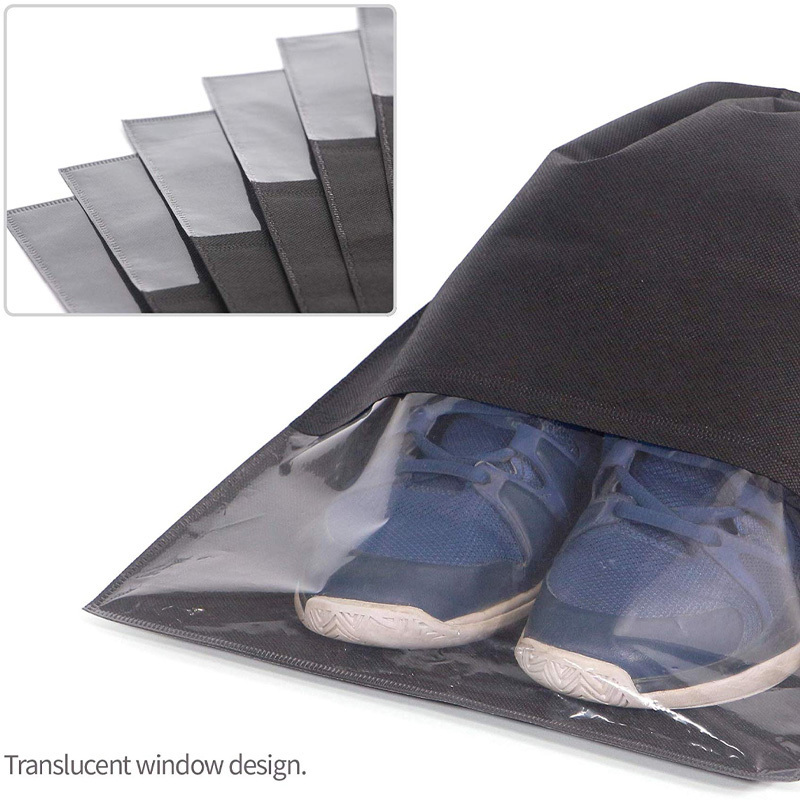 Customized Black Promotion Gift Fashion Waterproof Women Men Large Drawstring Shoe Pouch PP non woven Dust Travel Shoe Bags