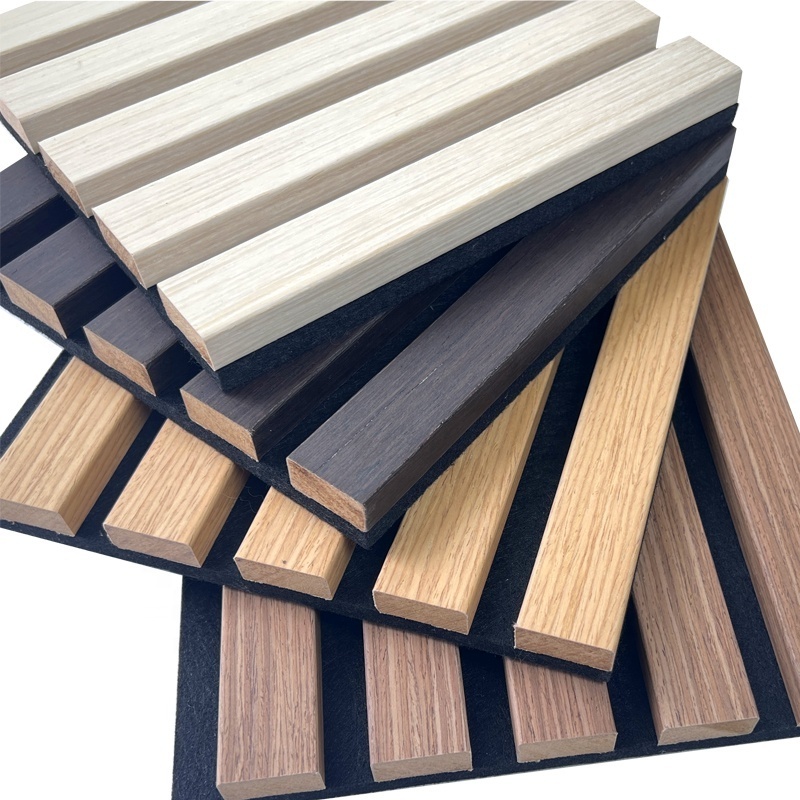 3D  pet polyesters studio slat natural oak walnut  veneer akupanel wooden soundproof pet  wood wall ceiling acoustic panel