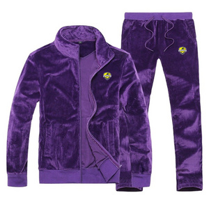 Purple Velvet Tracksuits Winter Design Your Own Logo Cotton Two Piece Sweatpants Hoodie Set Sweatsuit Tracksuit For Women