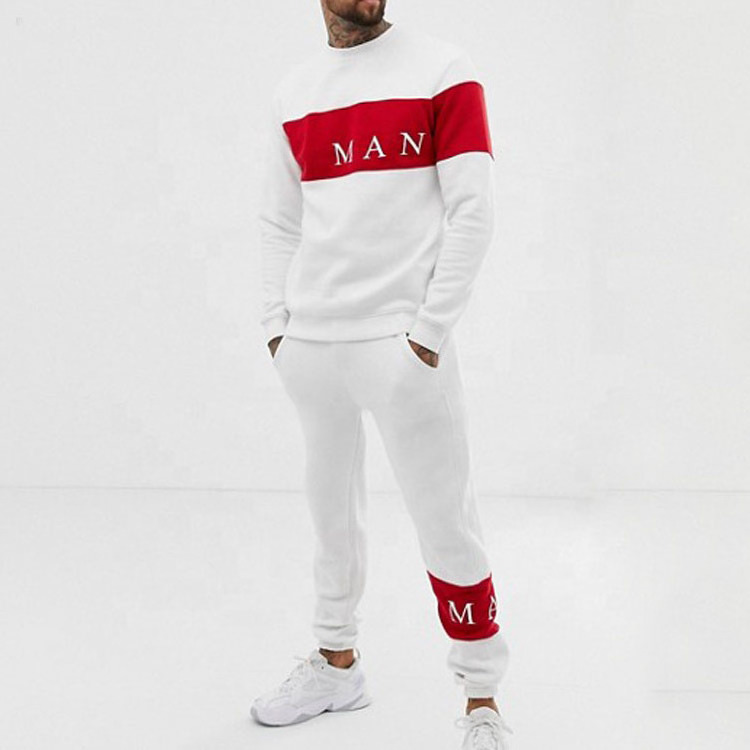 Wholesale 100% Cotton Fleece Sweatshirts Tracksuit Customized Product Sweatsuit Red Panel Sweatsuits White Sweatsuits