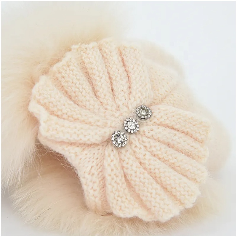 Women's Winter Wool Knitted Hat Real Fur Beanie Caps Fox Fur Trim Hat