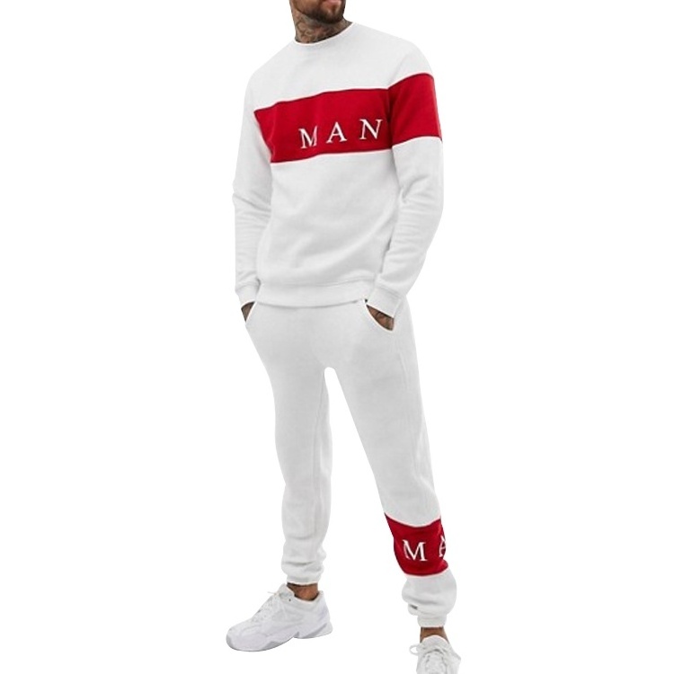 Wholesale 100% Cotton Fleece Sweatshirts Tracksuit Customized Product Sweatsuit Red Panel Sweatsuits White Sweatsuits