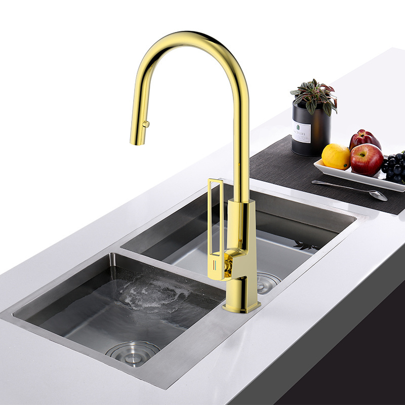 Brushed Gold High Arc Kitchen Faucet with Pull Down Sprayer Single Lever Kitchen Sink Tap Laundry Faucet