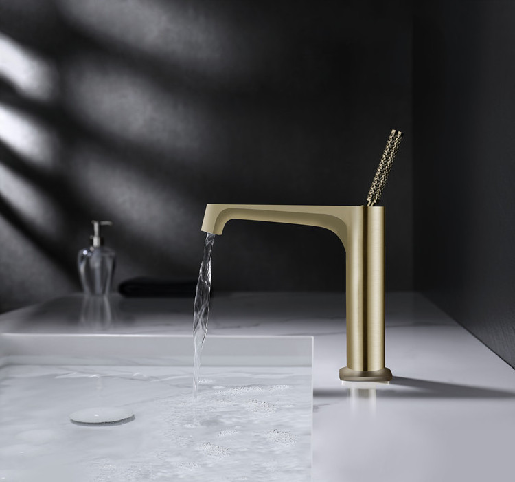 New Modern bathroom faucet brushed gold brass waterfall basin tap hot cold water faucet