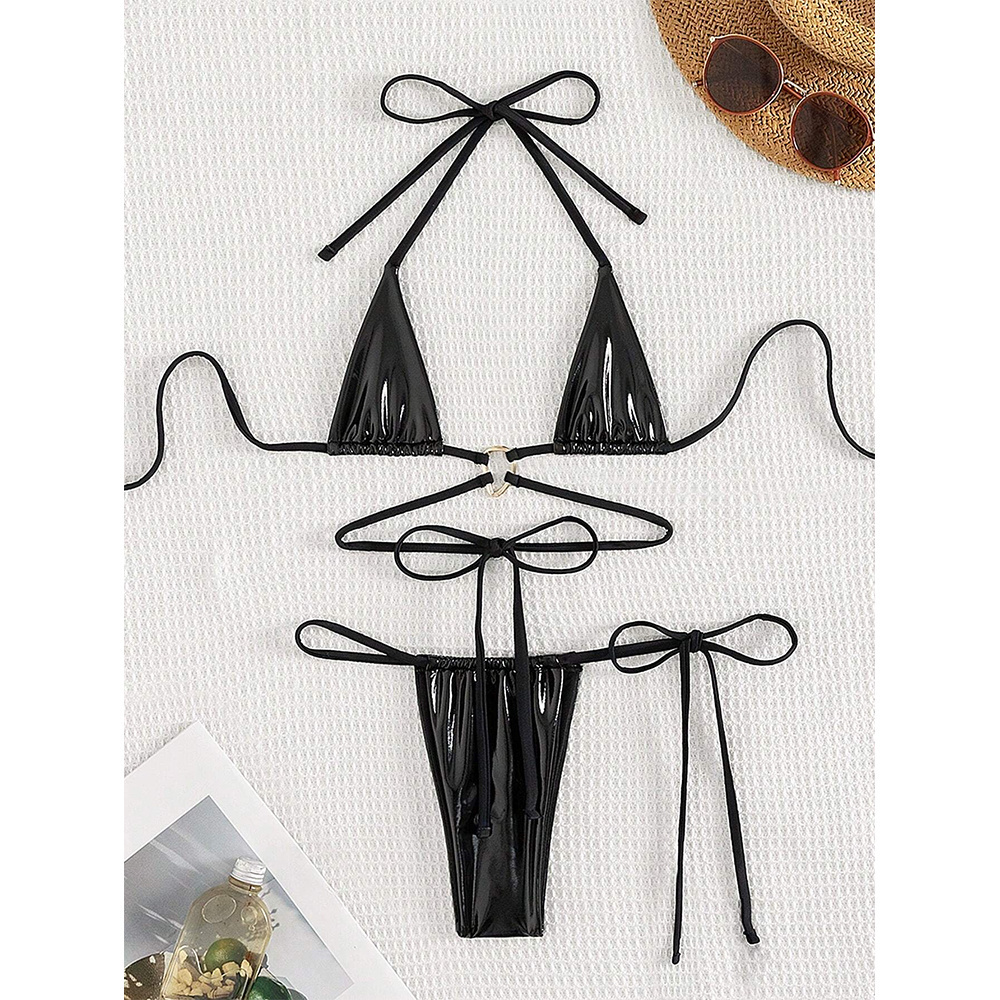 High Quality Women's Bikini Set Pearlescent Fabric Bathing Suits Super Metallic Swimsuit.