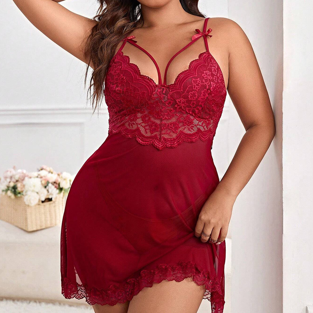 High Quality Women's Sleepwear Sets Sexy Chest Hollow Nightgown Back Buckle Sleep Dress.