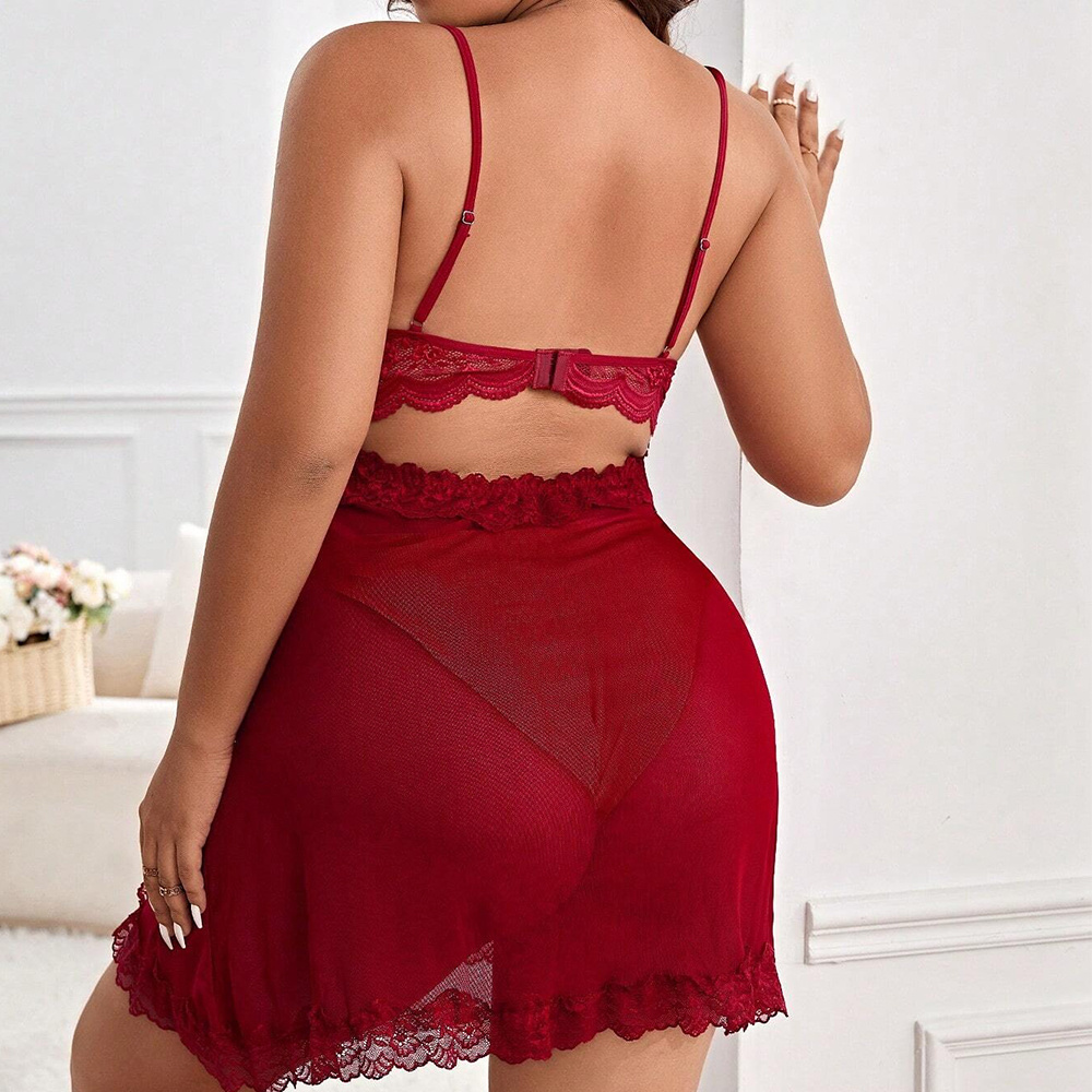 High Quality Women's Sleepwear Sets Sexy Chest Hollow Nightgown Back Buckle Sleep Dress.