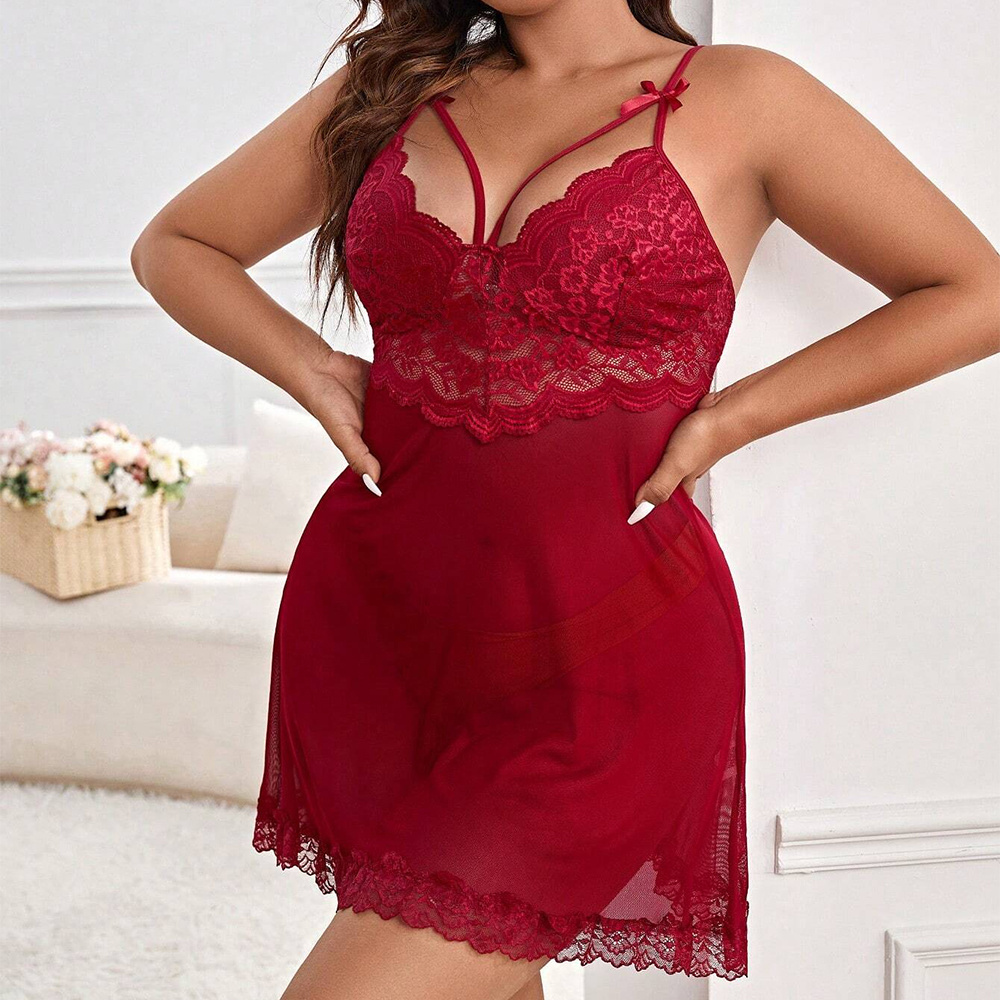 High Quality Women's Sleepwear Sets Sexy Chest Hollow Nightgown Back Buckle Sleep Dress.