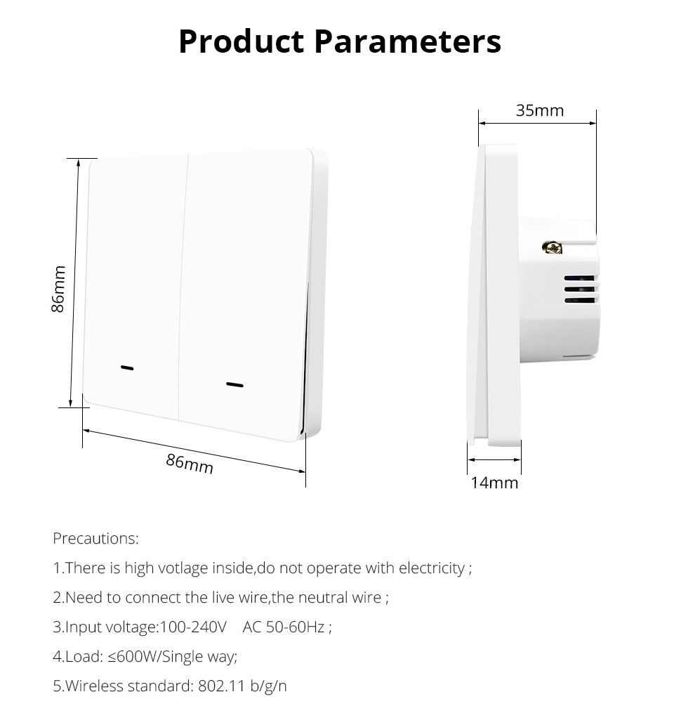 Tuya UK EU Zigbee switch with neutral wire & no capacitor & no energy monitor BSD45 1/2/3 gang smart switch