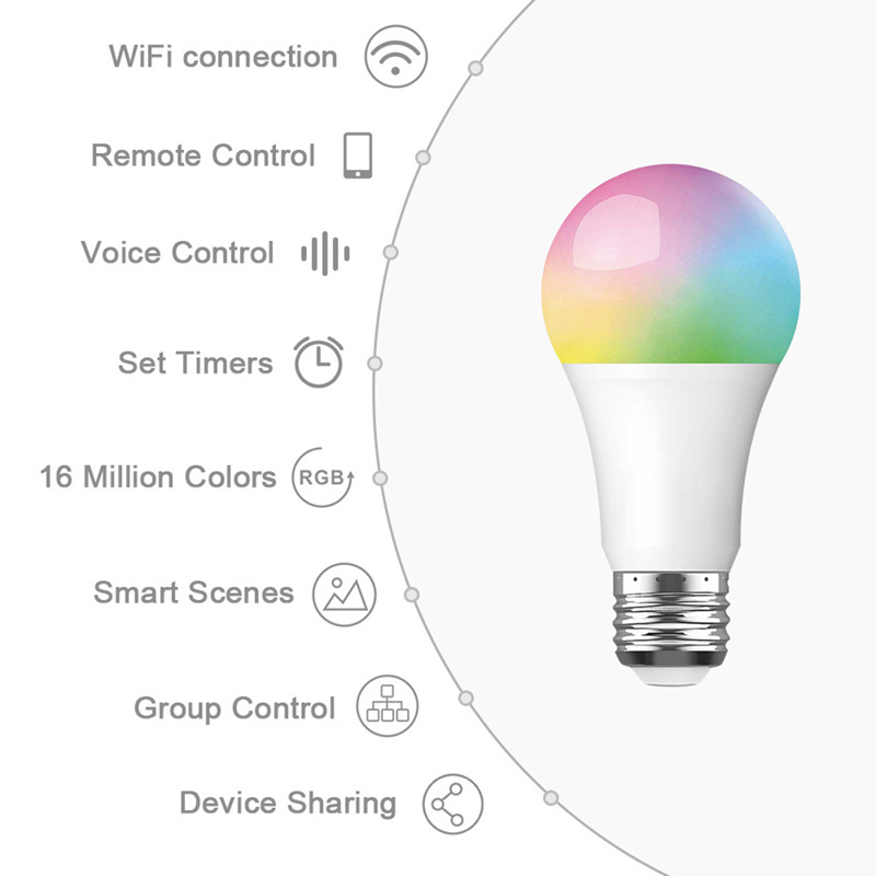 OEM/ODM homekit smart wifi color bulb 7W 9W 10W bulb Google ALEXA app voice control smart home lights smart strip lights