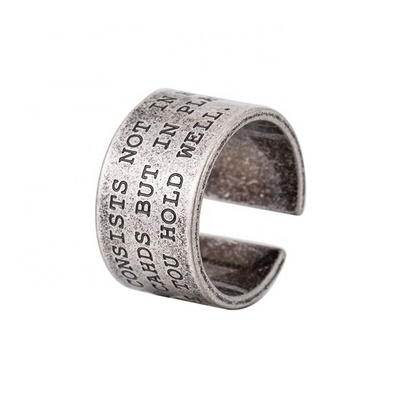 Gold Plated Jewelry Wholesale Stainless Steel Retro Vintage Effect Antique Black Letter Wide Punk Chunky Hip Hop Rings Women Men