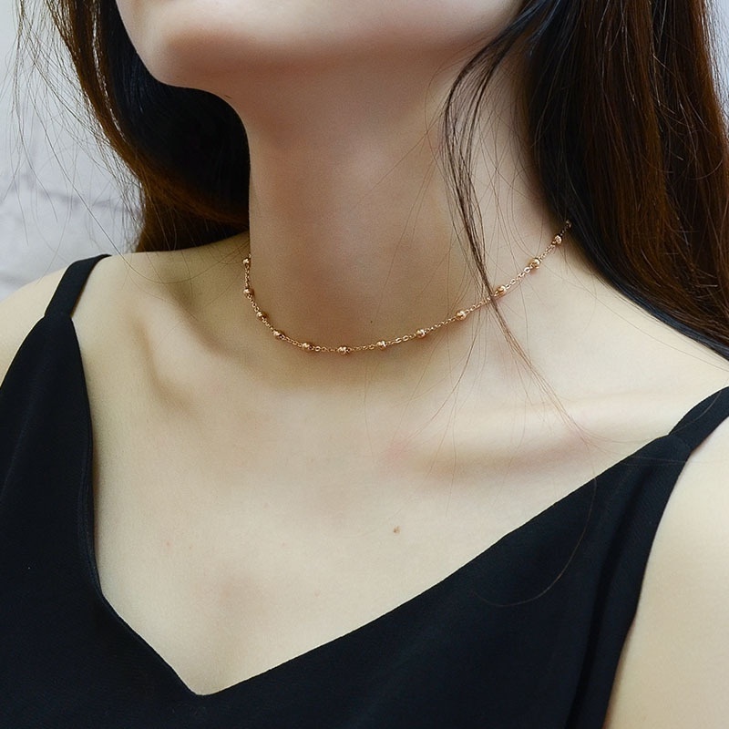 2024 Wholesale Stainless Steel Thin Link O Chain Choker Necklace 3 Color Plated Gold Jewelry Women Ball Chain Titanium Jewellery