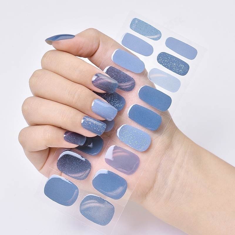 Semi cured UV Gel Nail Stickers 24pcs Real Gel Nail Polish Adhesive Full nail Wraps Strips with uv lamp