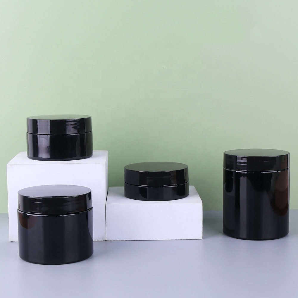 stock empty PET Plastic 50ml 100ml 120ml 150ml 200ml 250ml 500ml  Black cosmetic jar for cream cosmetic packaging containers