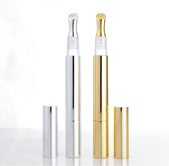 3ml Empty Aluminum Cosmetic Gold Twist Pen Lip Gloss Tubes With new metal head  Applicator