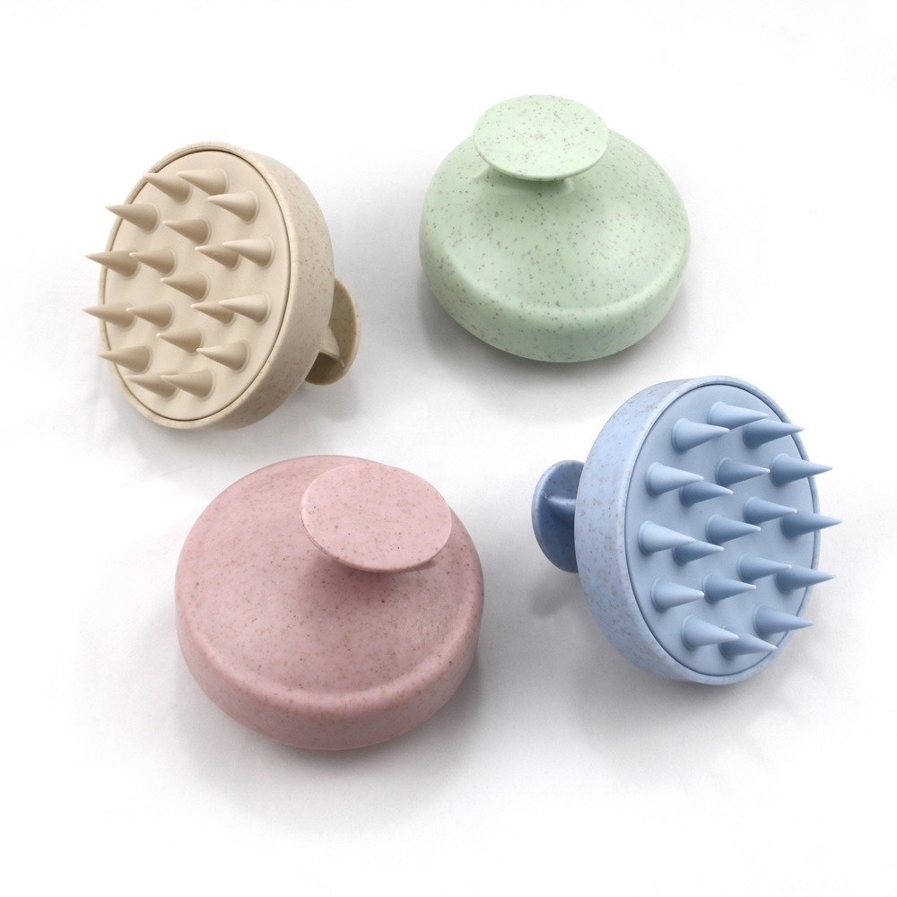 Custom Private Logo Eco Friendly Natural Organic Wheat Straw Scalp Care Shampoo Brush Silicon Bristle Head Scalp Massage