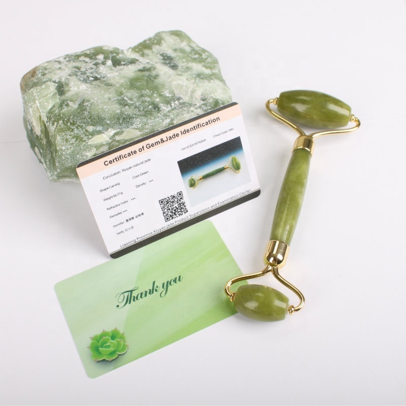 100% genuine natural nephrite anti aging massage custom facial green jade face stone ball roller and guasha massager set