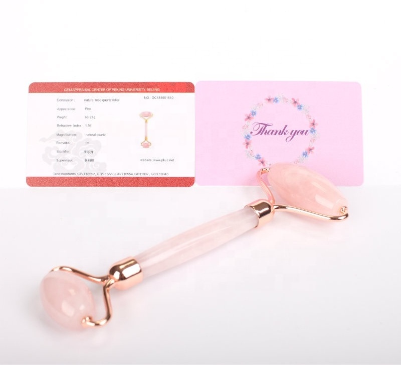 high quality custom box natura rose quartz pink 100% rose quartz jade roller gua sha set for face