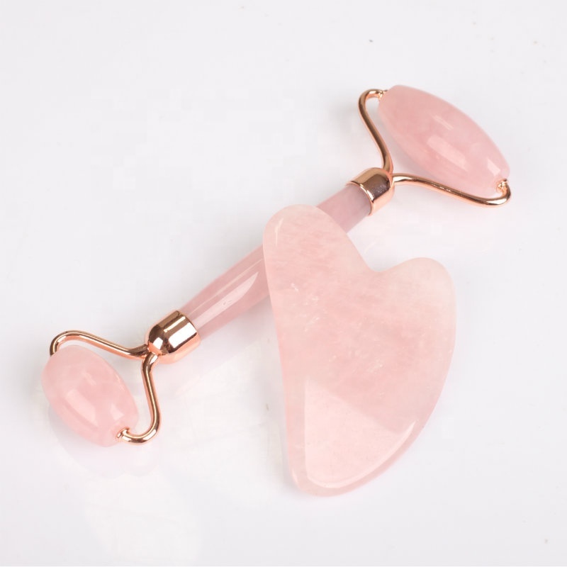 High quality rose quartz jade roller gua sha set with box