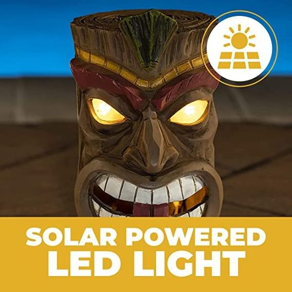 Top Grace Tiki Head Solar Light for Home Decor and Outdoor Decor Cocktail Tiki Solar Powered Flickering LED Solar Garden Decor