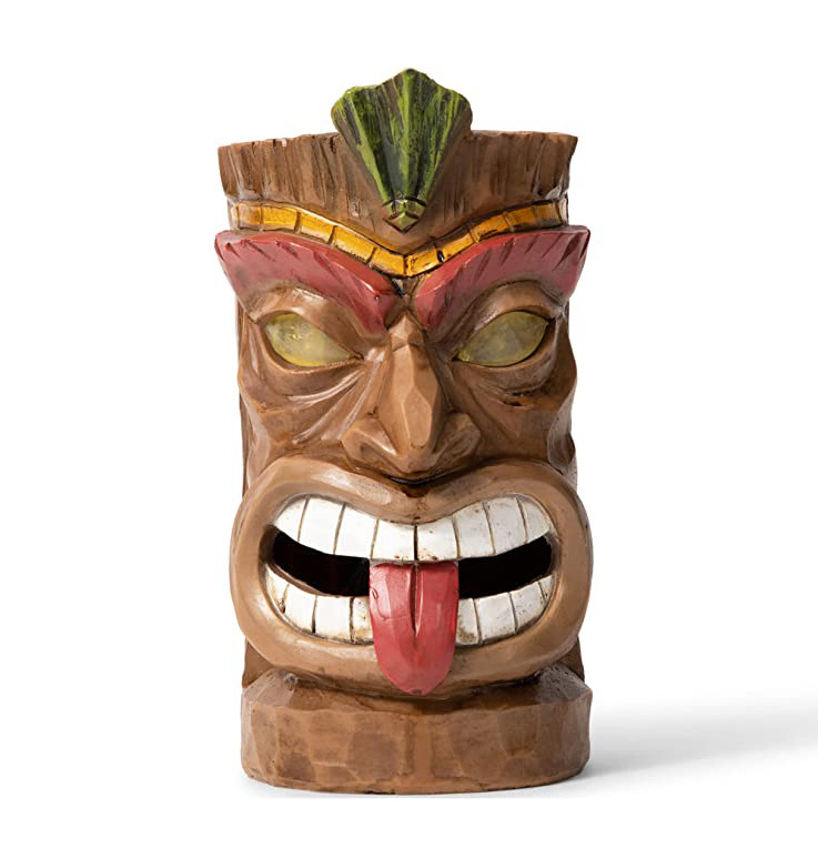 Top Grace Tiki Head Solar Light for Home Decor and Outdoor Decor Cocktail Tiki Solar Powered Flickering LED Solar Garden Decor