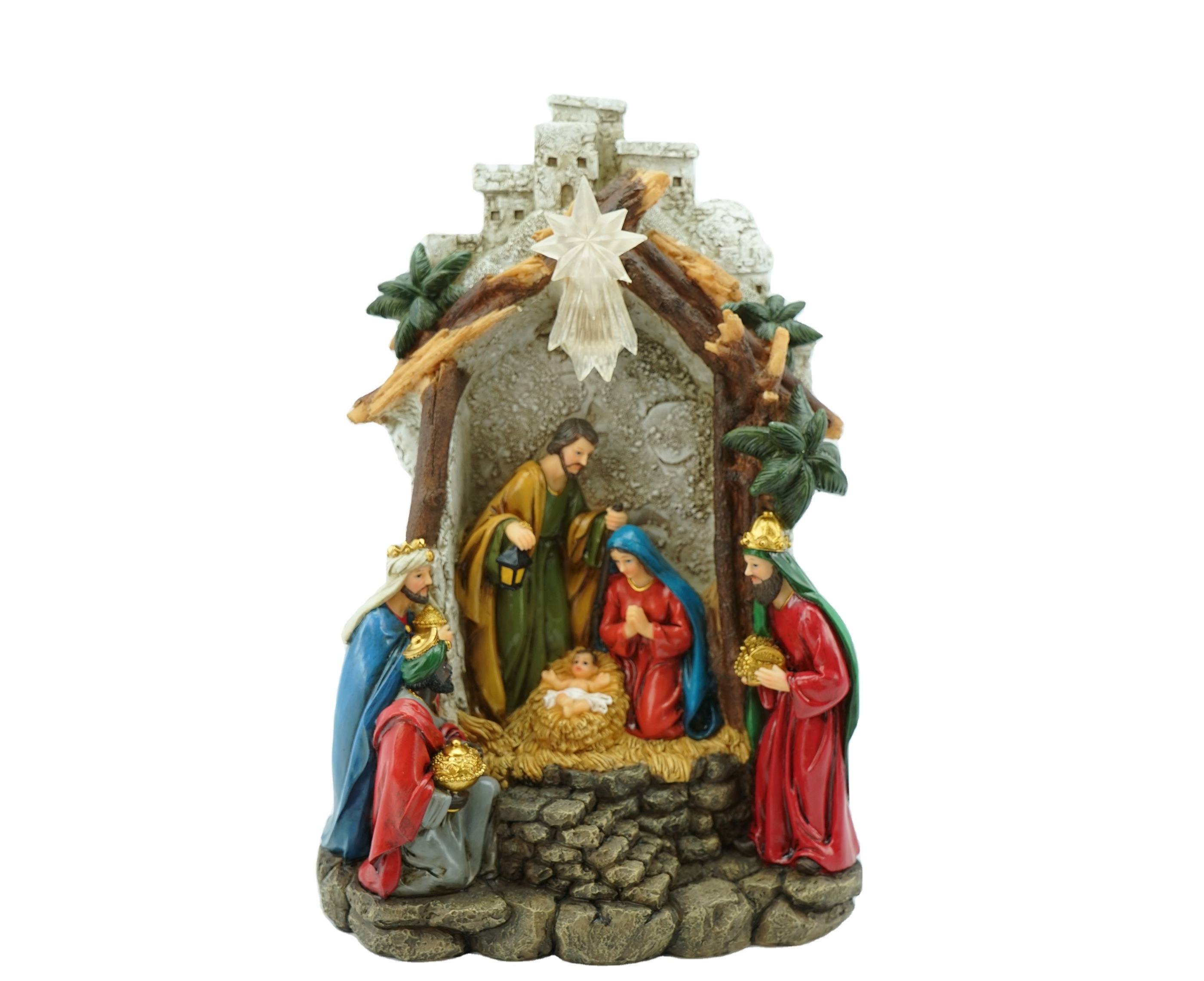 Top Grace Resin Religious Statues Wholesale Nativity Figurine With Led Light