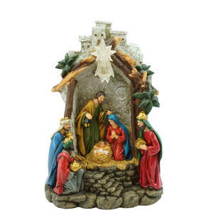 Top Grace Resin Religious Statues Wholesale Nativity Figurine With Led Light