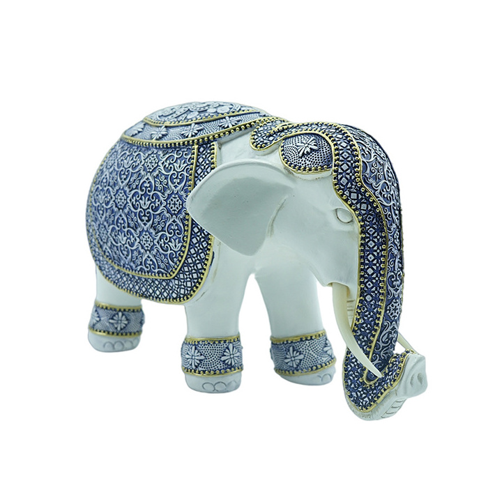 Home Ornament Resin Statue of Blue and White Porcelain Elephant