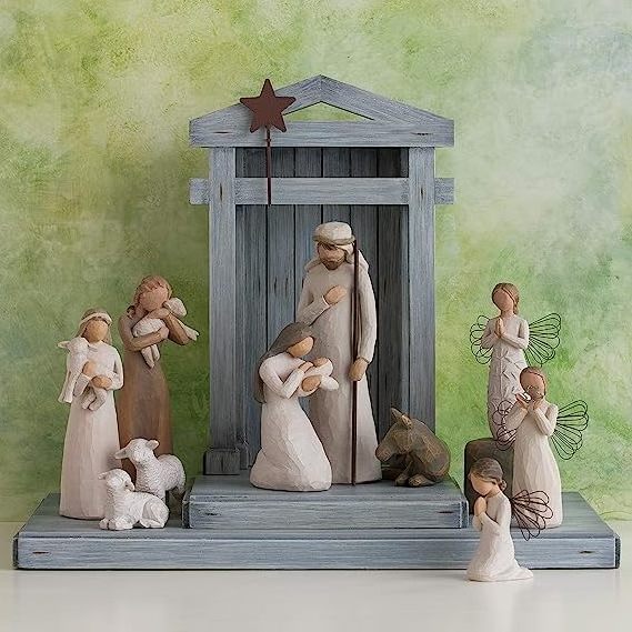 Top Grace Custom resin natural hand carved Christmas nativitys religious figures set baby Jesus custom figurine