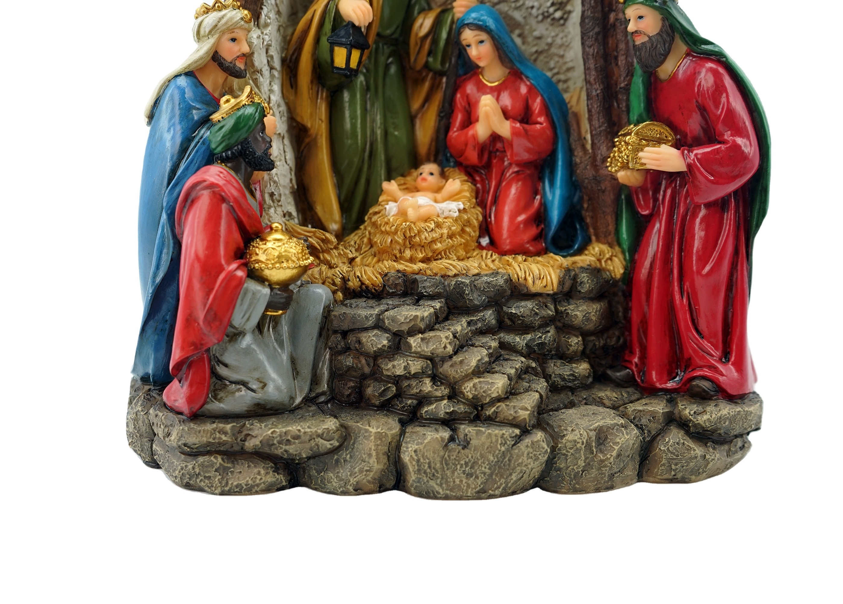 Top Grace Resin Religious Statues Wholesale Nativity Figurine With Led Light