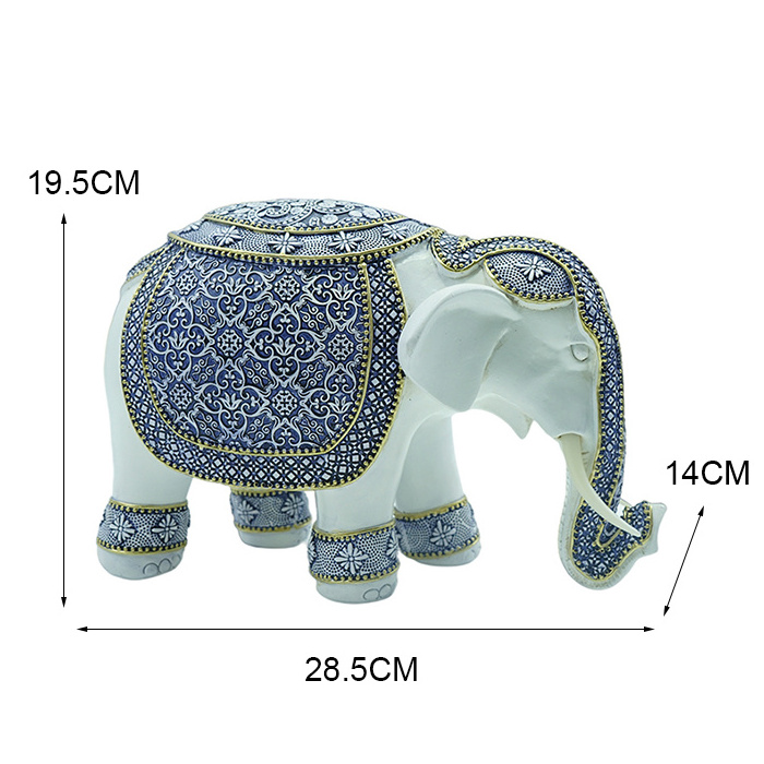 Home Ornament Resin Statue of Blue and White Porcelain Elephant