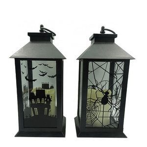 Top Grace Metal Classic Moroccan Holiday Black Lantern Iron LED Holder Lantern light up Halloween candle lantern