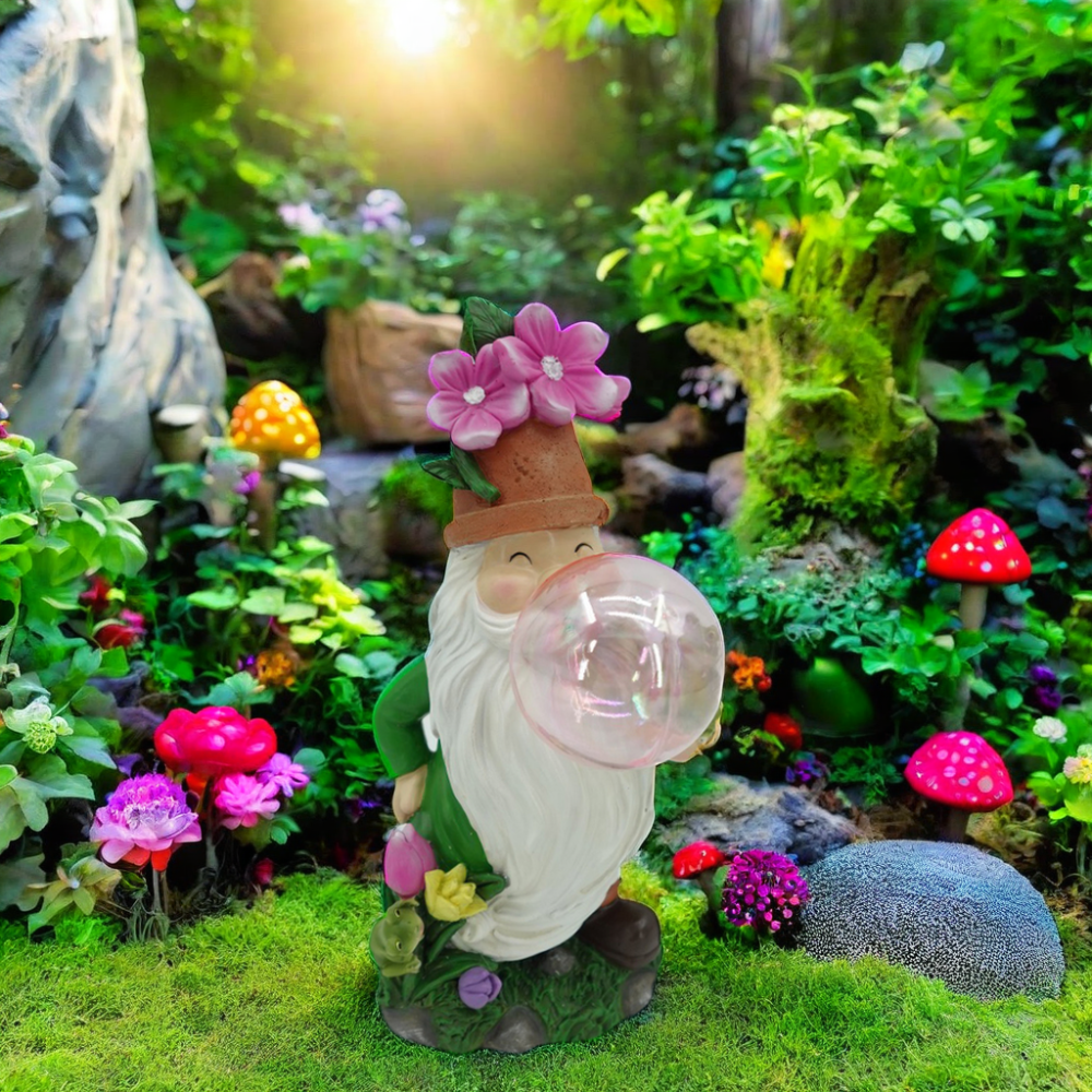 Top Grace Handmade Dwarf Figurine Garden Gnome With Solar Light Holding Mushroom Resin Sculpture Outdoor