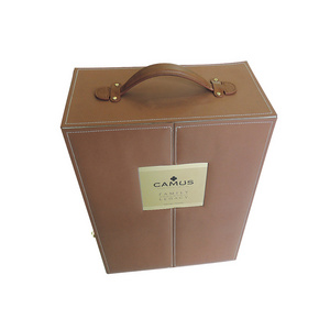 Luxury Cardboard Wine Packaging Box With Handle Leather Wine Glass Display Box