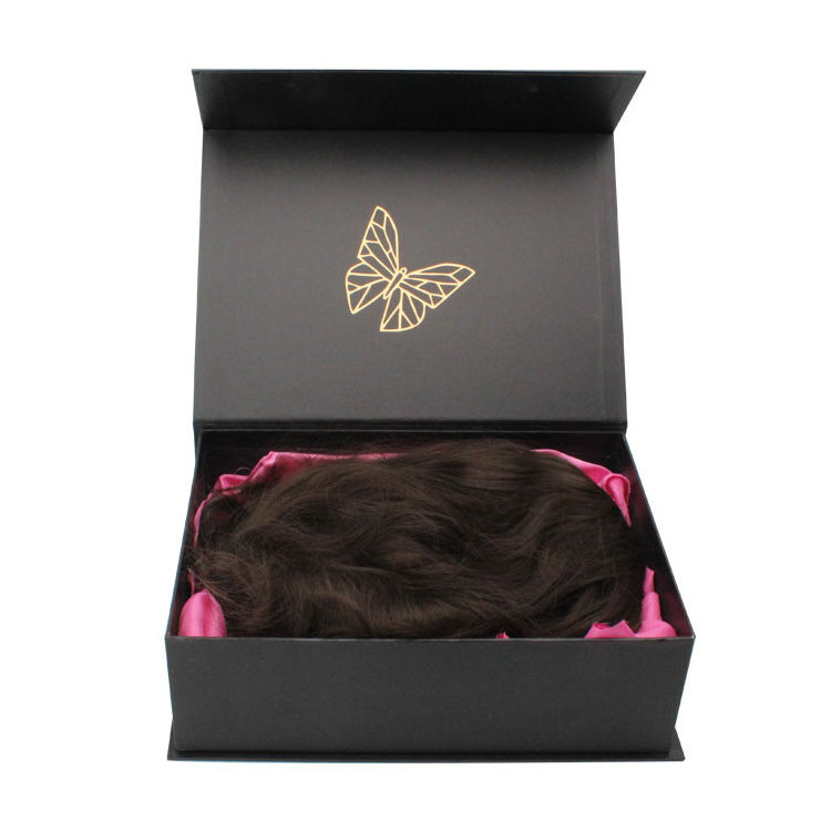 Custom Logo Black Paper Box Package Hair Wig Packing Boxes Magnetic Gift Wig Packaging Boxes