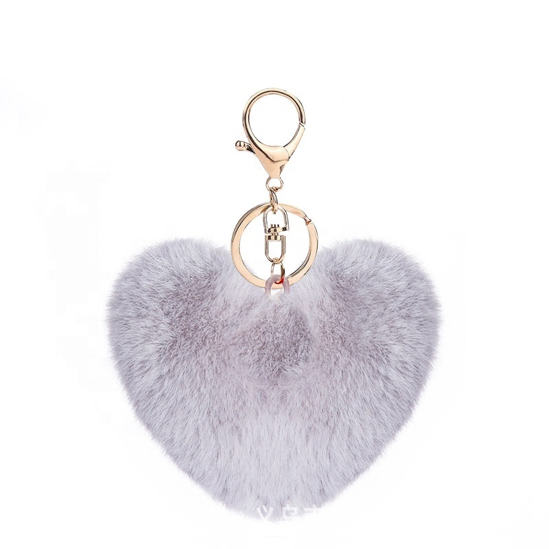 Heart Pom Pom Keychain Colored Bulk Fluffy Fur Puff Ball Key For Women PomPom Keychains Heart Shaped Pompoms Keyring