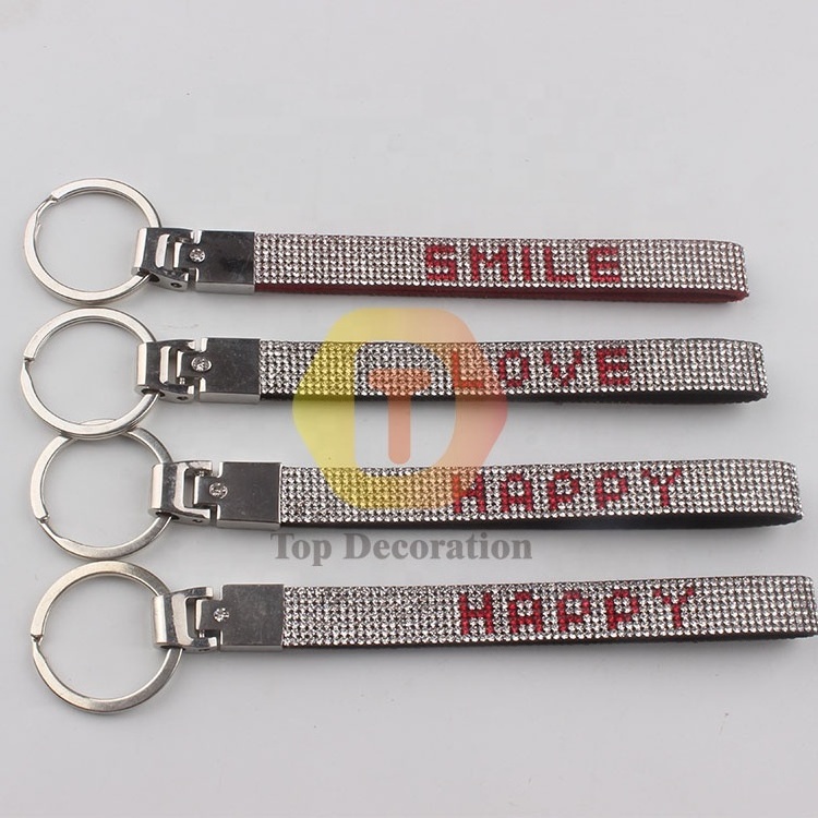 wholesale rhinestone wristlet keychain with custom name keychain