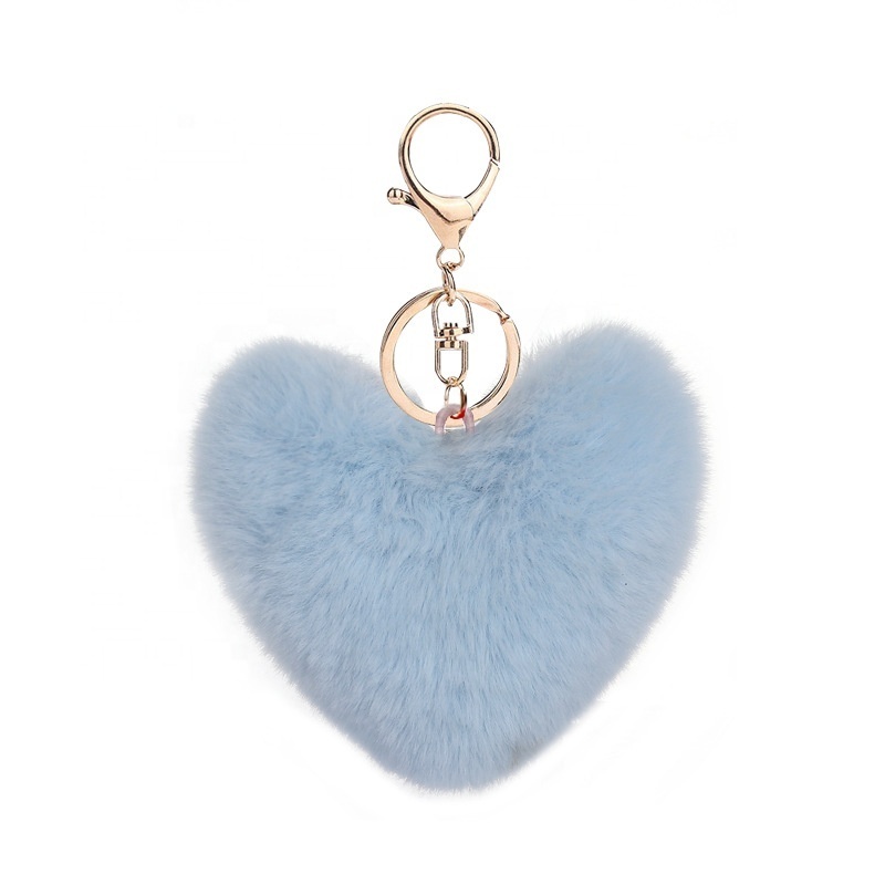 Heart Pom Pom Keychain Colored Bulk Fluffy Fur Puff Ball Key For Women PomPom Keychains Heart Shaped Pompoms Keyring