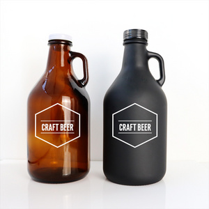 Hot selling 1 Gallon 2L 4L Amber Glass Wine Bottles California Fermenting Jug Glass Bottles for Beer Growler Soda with Black Lid