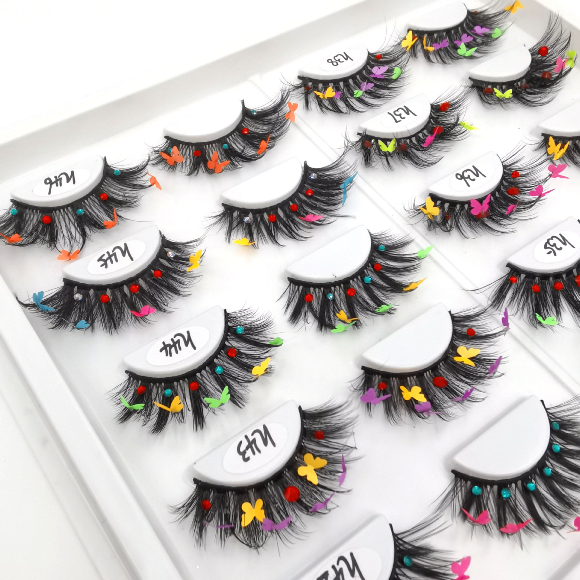 Colored sequin lashes with butterfly decals fluffy butterfly color eyelashes