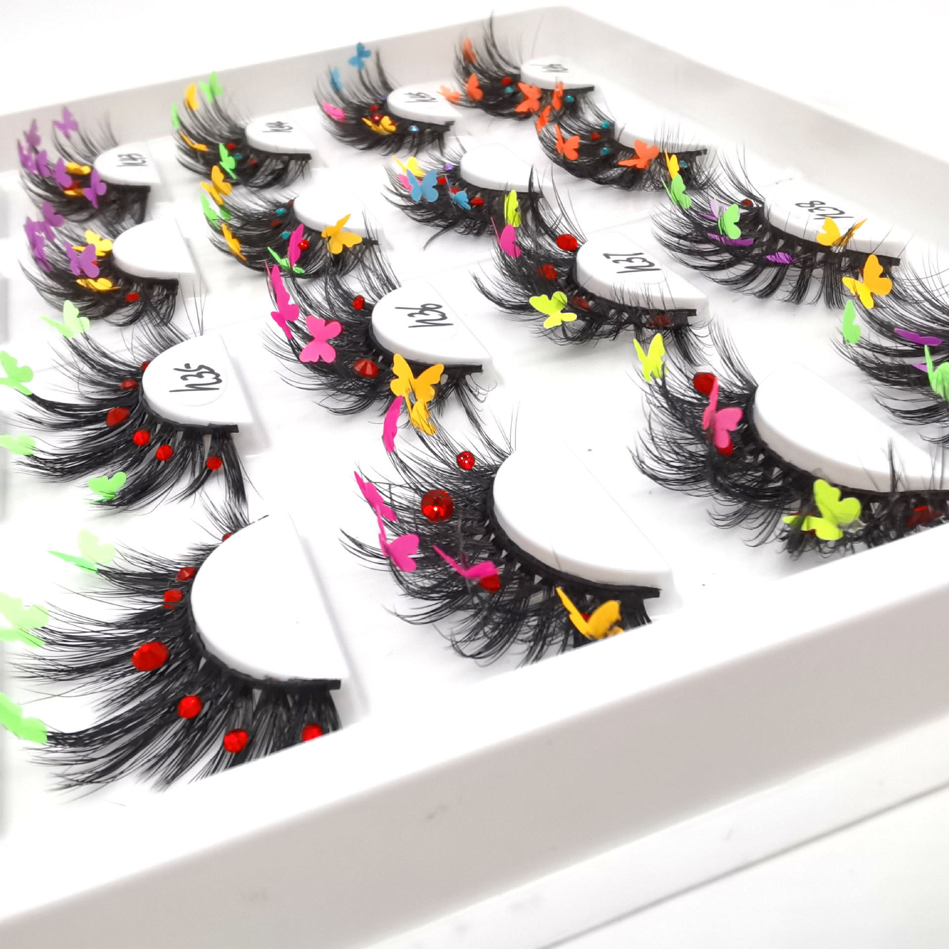 Colored sequin lashes with butterfly decals fluffy butterfly color eyelashes