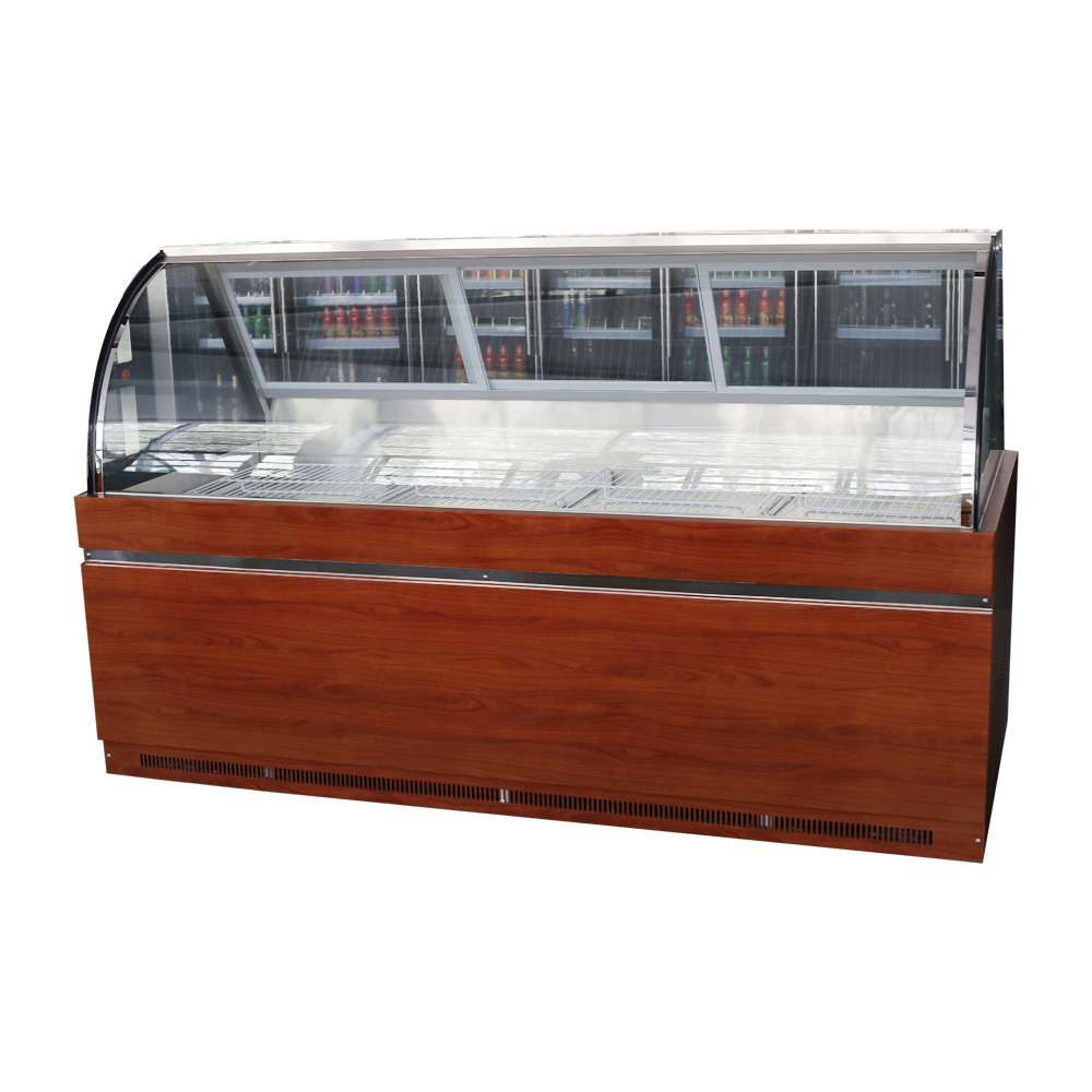 all round transparent glass door storage Meat Showcase Refrigerator Meat Deli Showcase Refrigerator