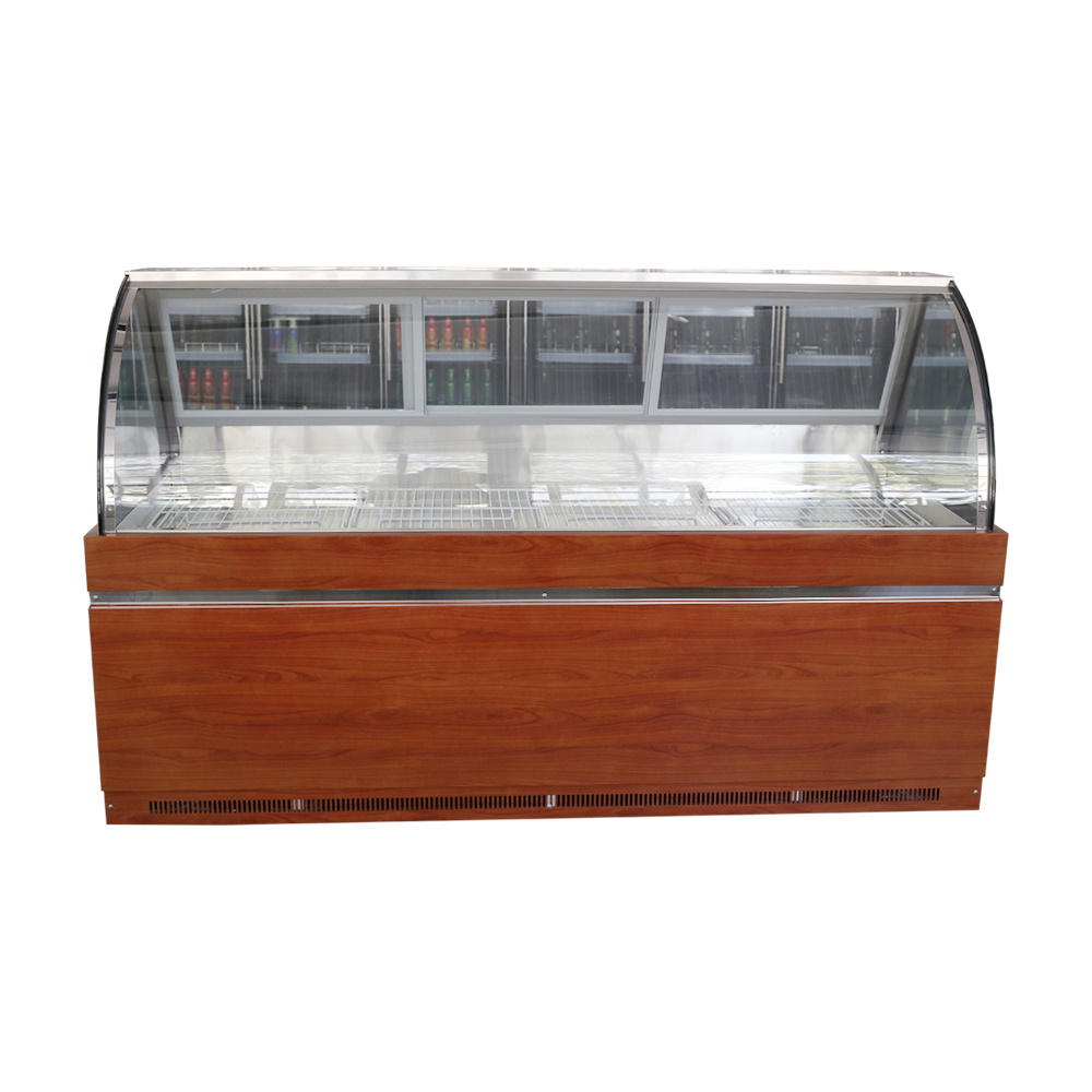 all round transparent glass door storage Meat Showcase Refrigerator Meat Deli Showcase Refrigerator