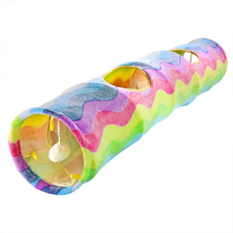 Hot sale Rainbow Warm Safe Polar Fleece One Way Attachable Foldable Pet Cat Tunnel Toy with Crinkle Sound