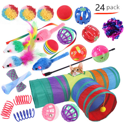 wholesale 21PCS Cat Toys Interactive Kitten Toys Assortments Tunnel Balls Fish Feather Teaser Wand Mice